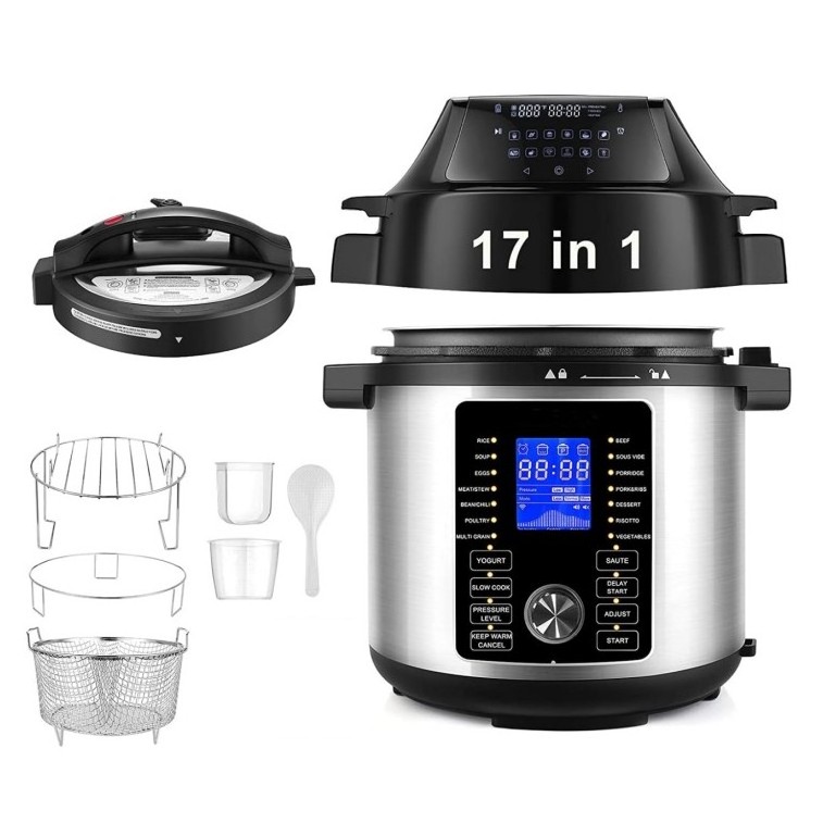 17-in-1 Pressure Cooker 6 Quart Electric Pressure Cooker Air Fryer Combo,Broil,Dehyrate,Slow Cook,Saute',Warmer&Sterilizer