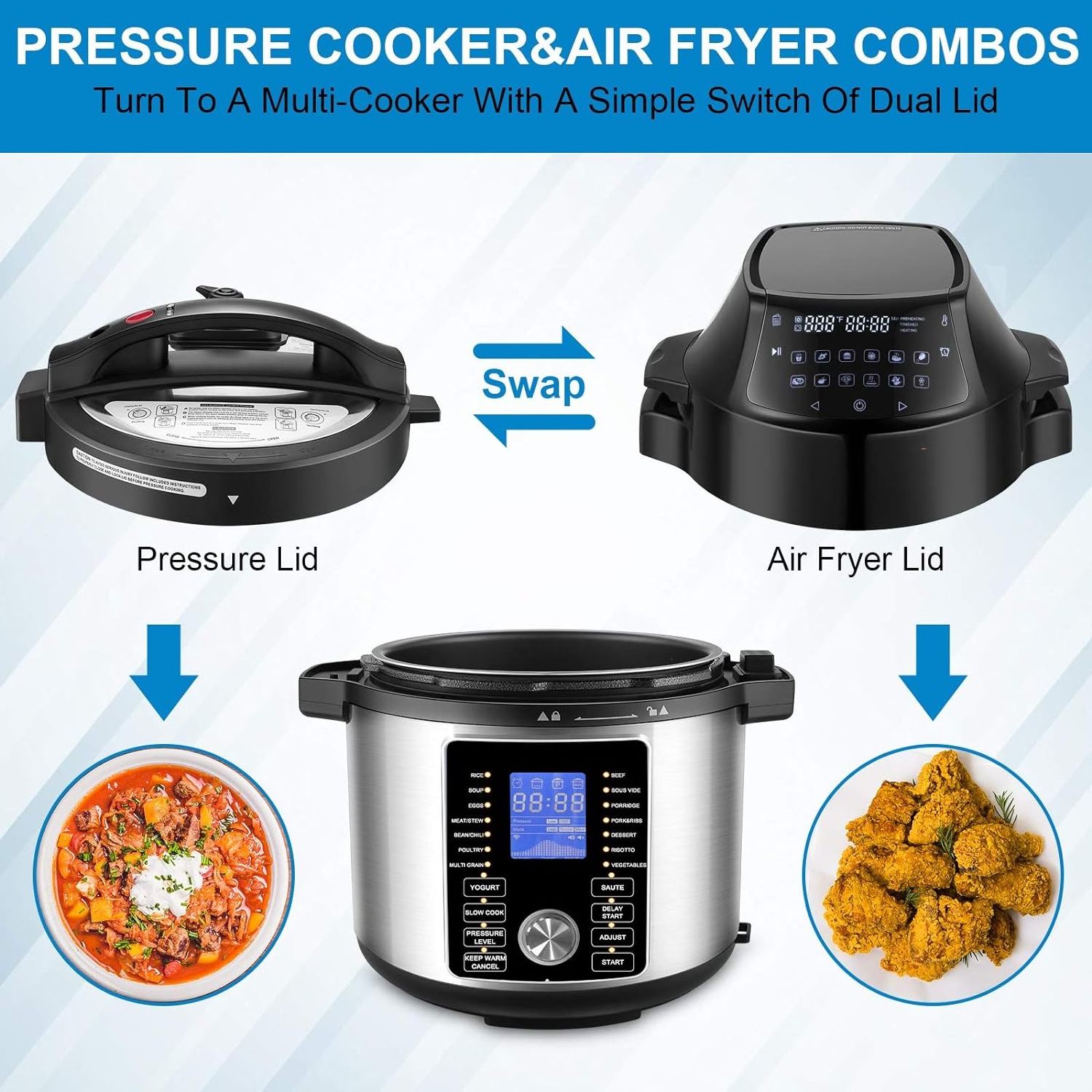 17-in-1 Pressure Cooker 6 Quart Electric Pressure Cooker Air Fryer Combo,Broil,Dehyrate,Slow Cook,Saute',Warmer&Sterilizer