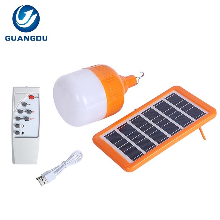 High Power Cheap Remote Control Rechargeable Waterproof Ip65 Outdoor 50w 100w Smart Hanging Camping Led Solar Bulb Light