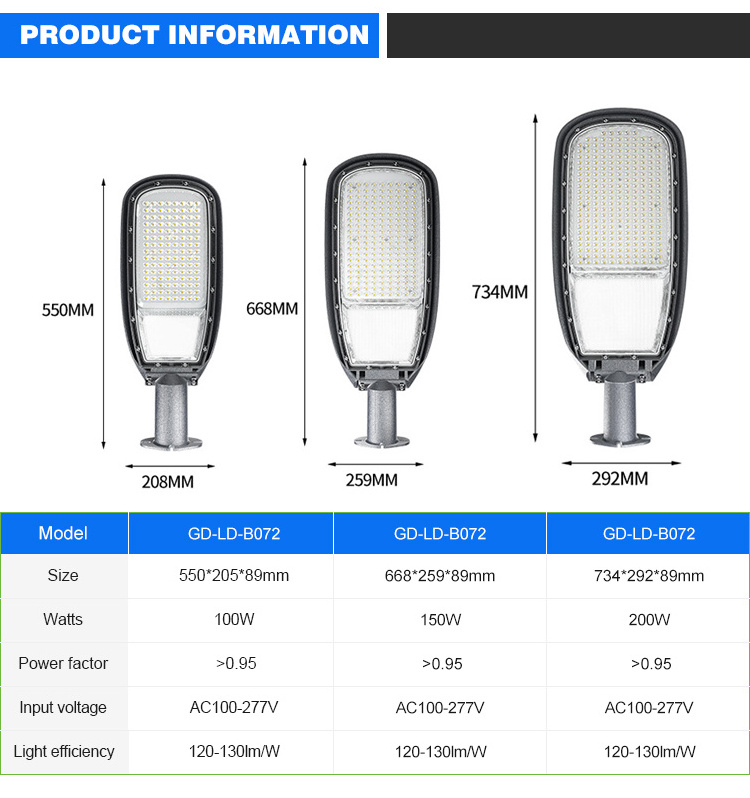 Country Road Lighting Ip66 Waterproof Outdoor Aluminum SMD 100w 150w 200w Adjustable Led Streetlight