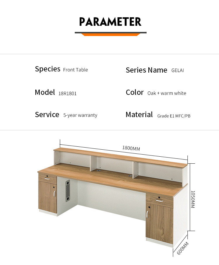 Hotel salon Modern Design 1.8m Customized logo MFC Wood Counter Front Desk White Office Reception front lobby Table desk