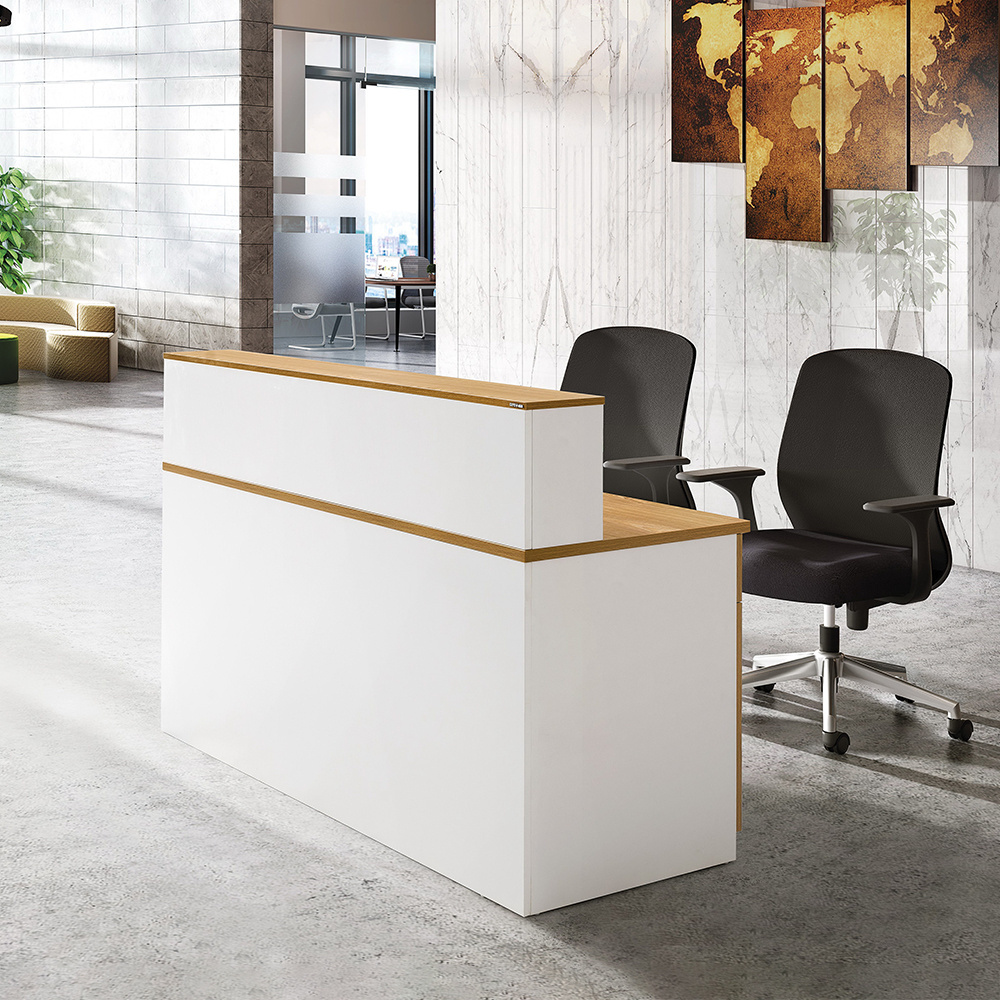 Hotel salon Modern Design 1.8m Customized logo MFC Wood Counter Front Desk White Office Reception front lobby Table desk