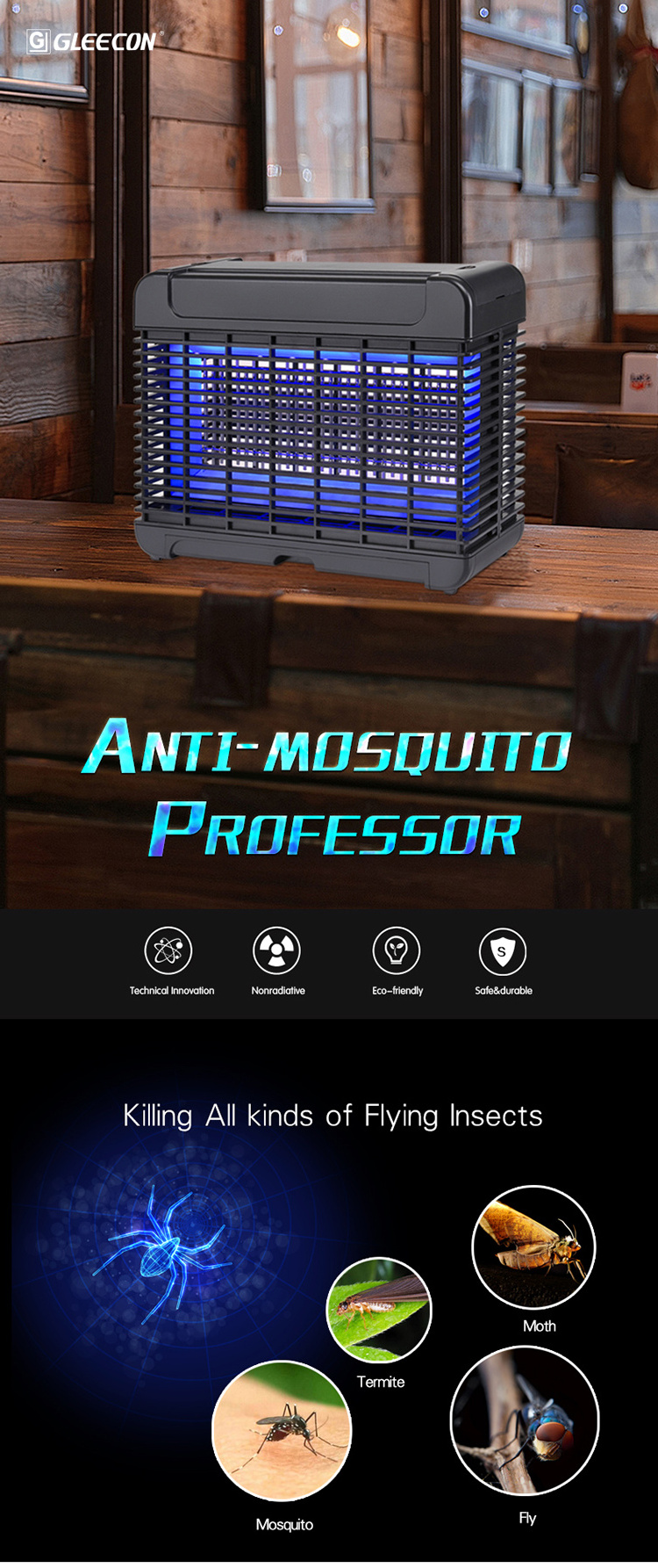 Indoor Fly Insect Repeller Bug Zapper Light Wave 360 Degree Electric Shock Physical Mosquito Uv Lights Led Mosquito Killer Lamp