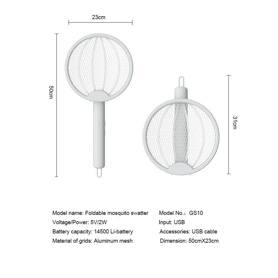 Multifunction Rechargeable Battery Mosquito Bat Electric Mosquito Killer Fordable Fly Racket Swatter with USB Input Port