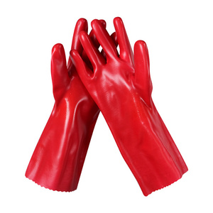 Wholesale Long Sleeved Red PVC Glove Acid Oil Chemical Resistant Double Dip Grip Safety Work Gloves