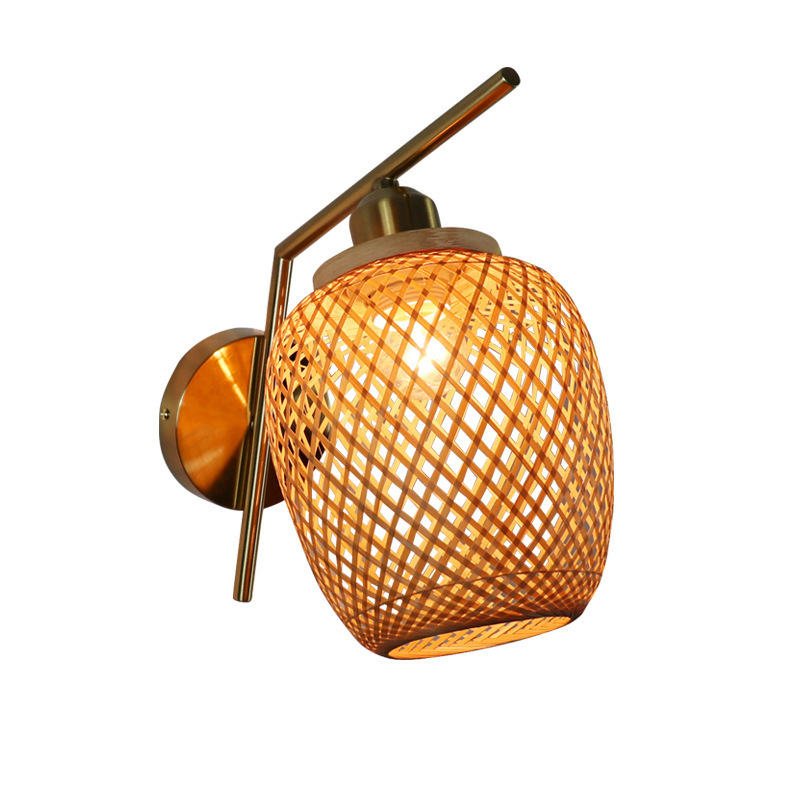 Hot sale Basket Bamboo wall Lamp Rattan wall Lights with Handmade Woven shade for Home Decor Light Fixtures