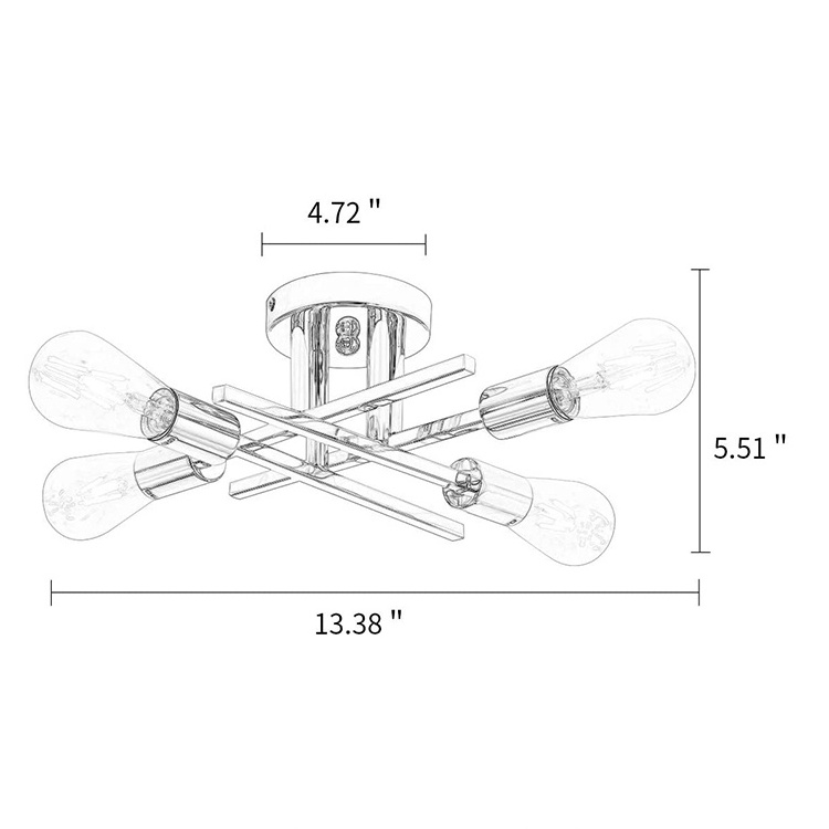 Semi Flush Mount Ceiling Light, Matte Black 4 Light Ceiling, Ceiling Lights for Farmhouse Kitchen Dining Room Bedroom Study