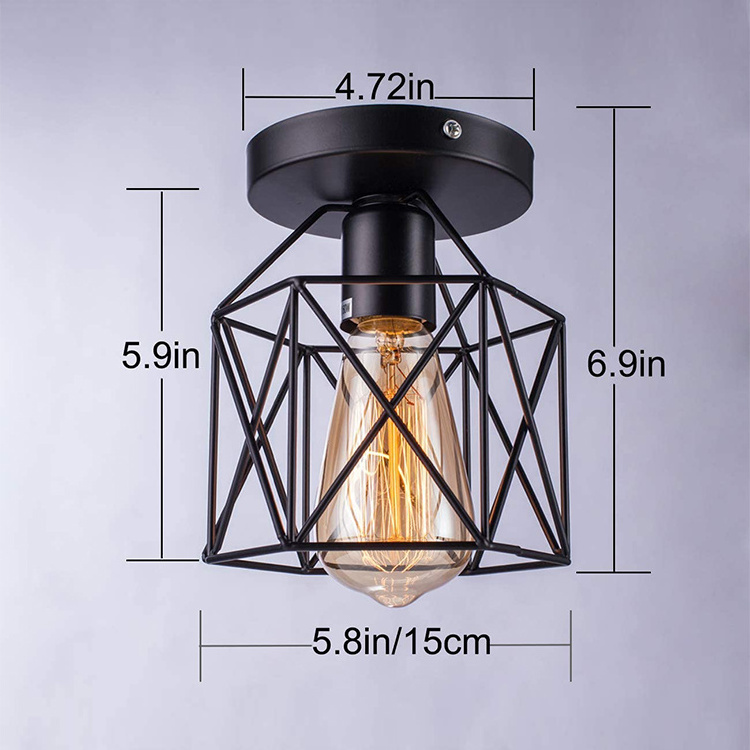 New Retro Geometric Iron Ceiling Light Decoration Fixture Cage Cover Lamp for Kitchen Aisle Porch Balcony Ceiling Lights