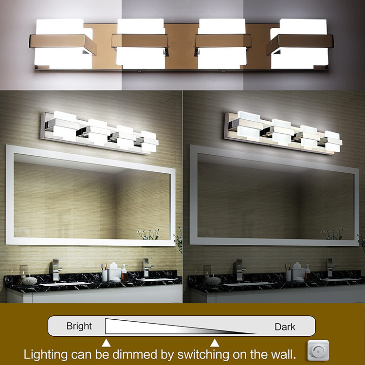 Dimmable LED Modern Bathroom Vanity Lamp Mirror 3 Lights Acrylic Stainless Steel Bathroom Wall Lamp