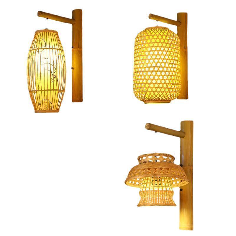 Hot sale Basket Bamboo wall Lamp Rattan wall Lights with Handmade Woven shade for Home Decor Light Fixtures