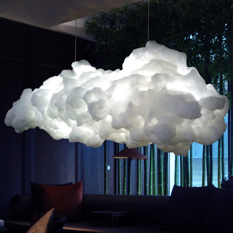 Creative White Floating Clouds Shape Chandeliers Ceiling Bar LED Decorative Pendant Lamp for Indoor Industrial Chrome Modern 80