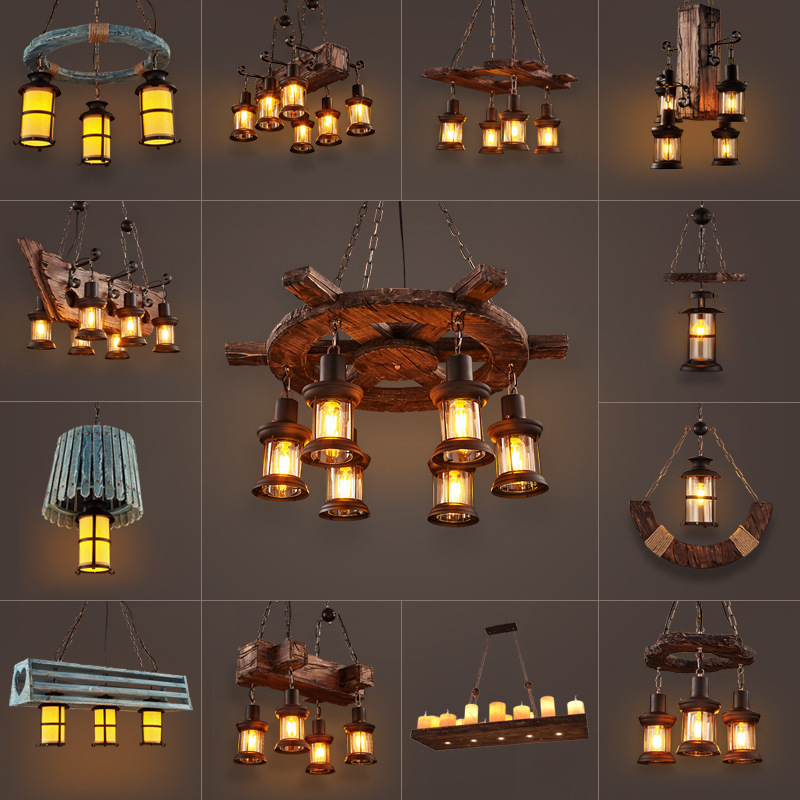 pendant lights Wooden Farmhouse Chandeliers Luminaire Suspension Lamparas Vintage Kitchen Glass Pendant Lighting