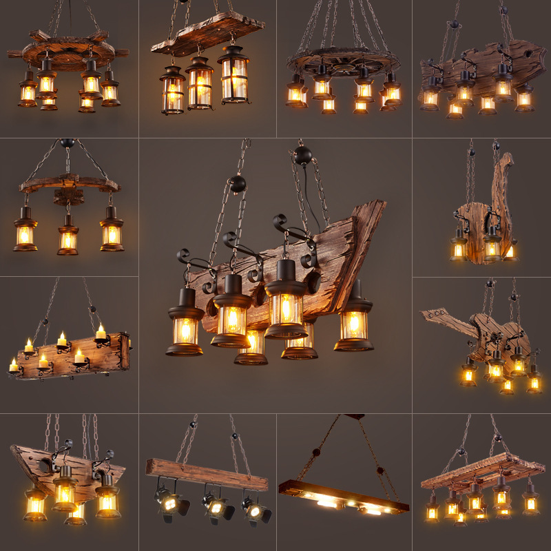 pendant lights Wooden Farmhouse Chandeliers Luminaire Suspension Lamparas Vintage Kitchen Glass Pendant Lighting