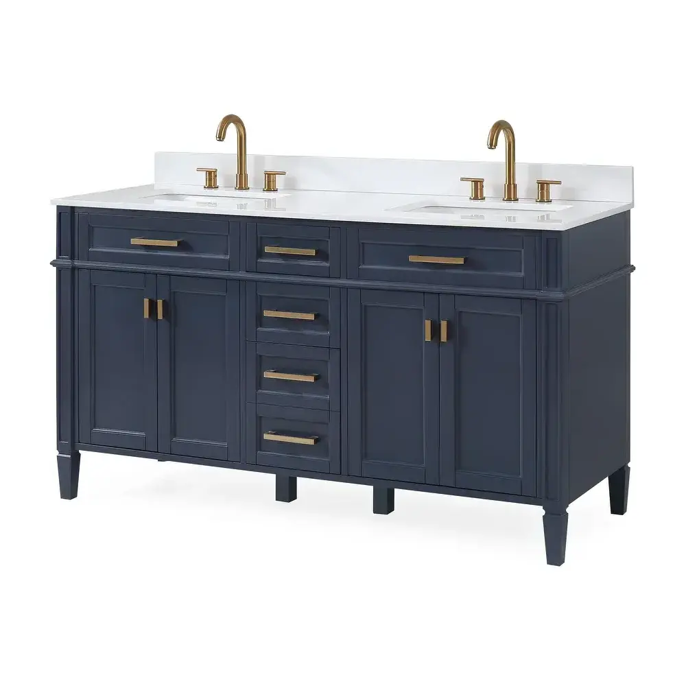 Modern Style Large Size Double Sink Bathroom Cabinet Vanity With Golden Handle 60inch Marble Top Vanities Bathroom