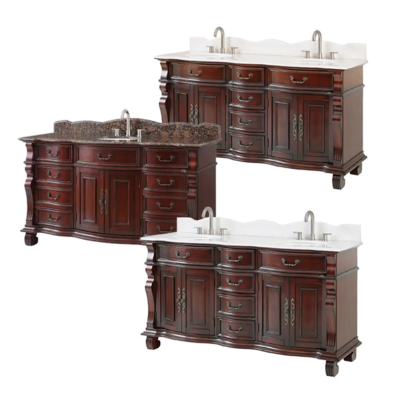 American Luxury Vintage Vanity Luxury Bathroom Cabinet Dressing Table Marble Top Bathroom Cabinet Dressing Table