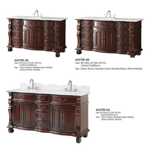 America Antique Solid Wood Carving 60" Hopkinton Cherry Bathroom Sink Vanity  Nature Cream Marble Top Single Bathroom Vanity