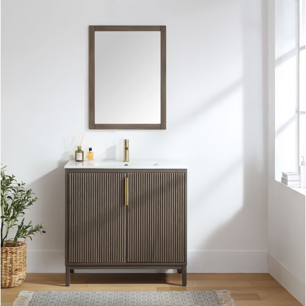 Solid Wood Bathroom Cabinet With Single Sink 2 Soft-closing Doors Basin Bathroom Small Cabinet American Style Bathroom Vanity