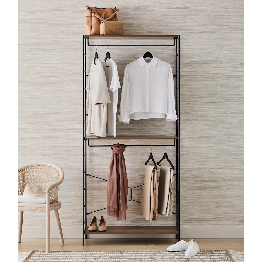 Clothes Closet Organizer With Three Shelves Racks Steel Shelving Closet Organizer Kit Freestanding Closet Organizer