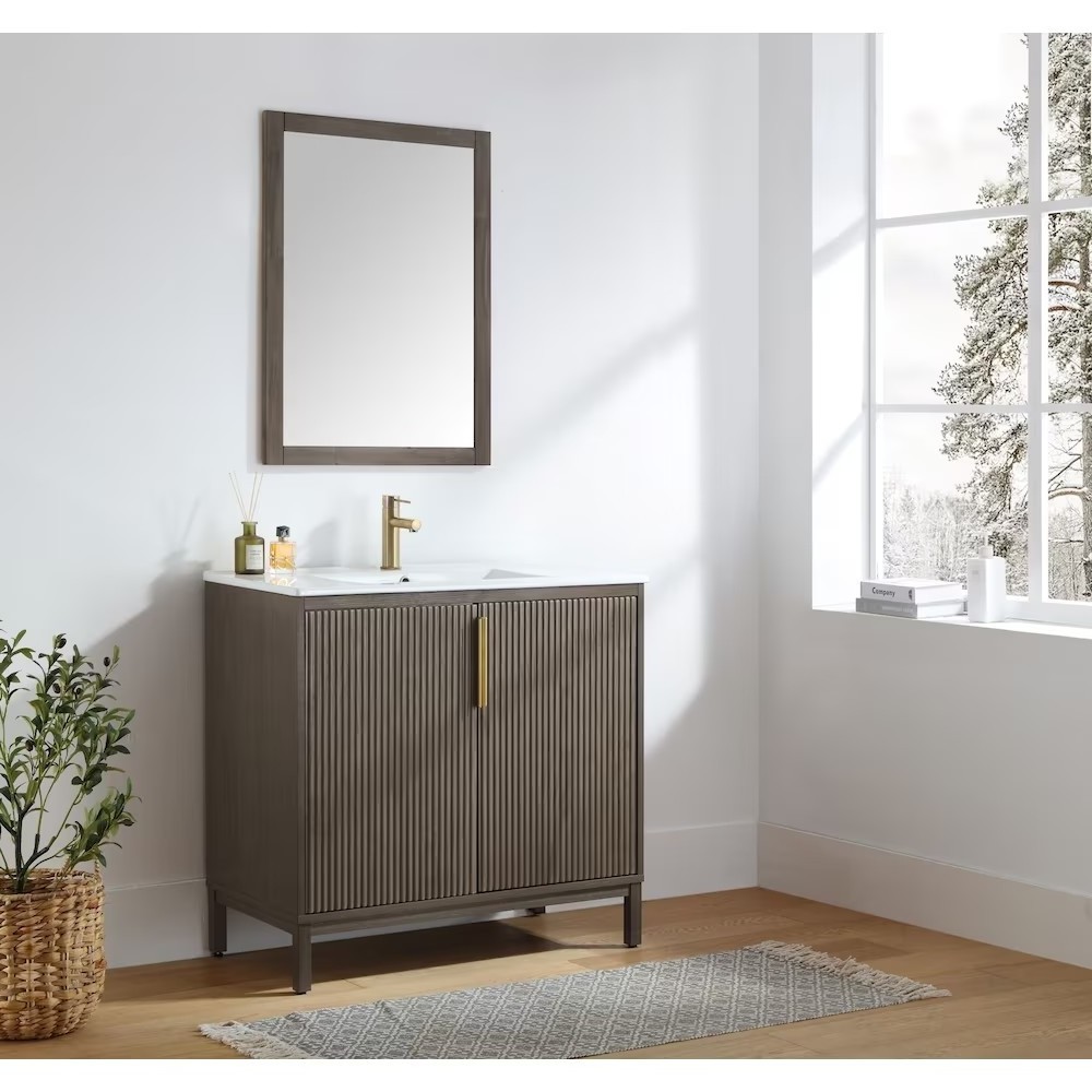 Solid Wood Bathroom Cabinet With Single Sink 2 Soft-closing Doors Basin Bathroom Small Cabinet American Style Bathroom Vanity