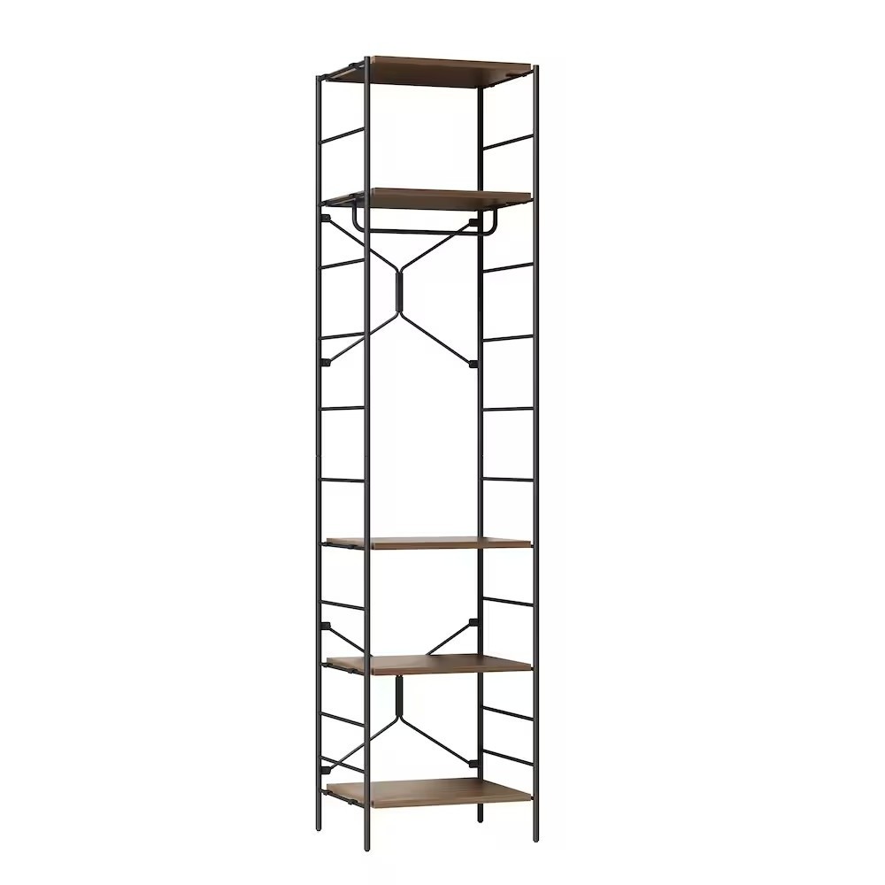 Metal Storage Racks Wood Closet Organizer Kit Five Shelves Storage Rack Hang Rod Multifunctional Storage Rack