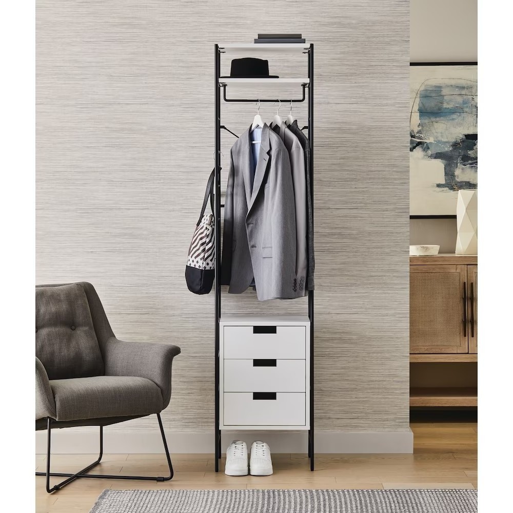 Bedroom Clothes Rack Garment Rack With Three Drawers Hang Rod Wooden Bedroom Wardrobe Modern Wardrobe