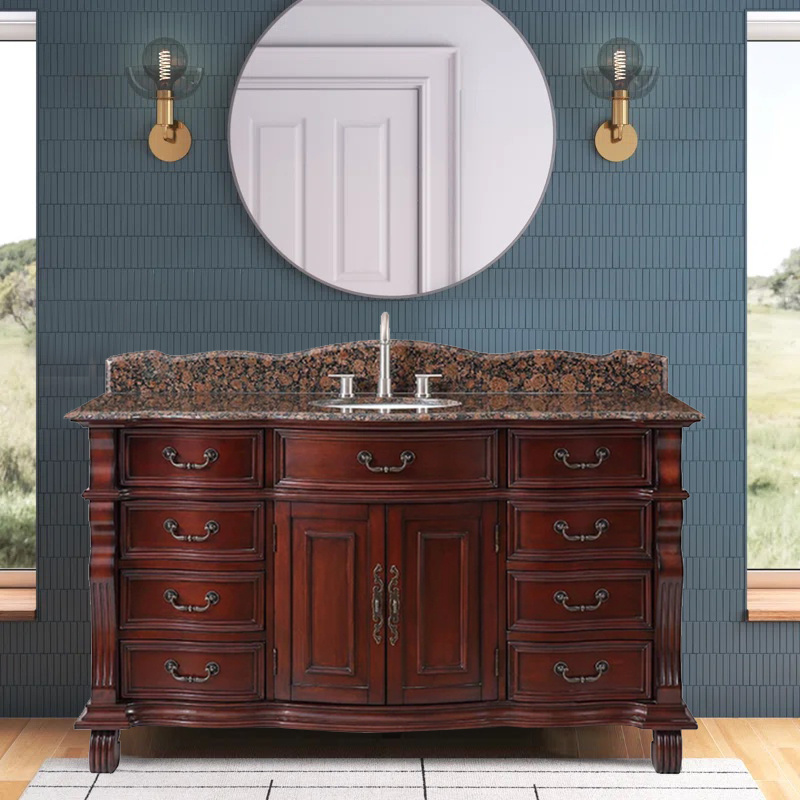 American Luxury Vintage Vanity Luxury Bathroom Cabinet Dressing Table Marble Top Bathroom Cabinet Dressing Table