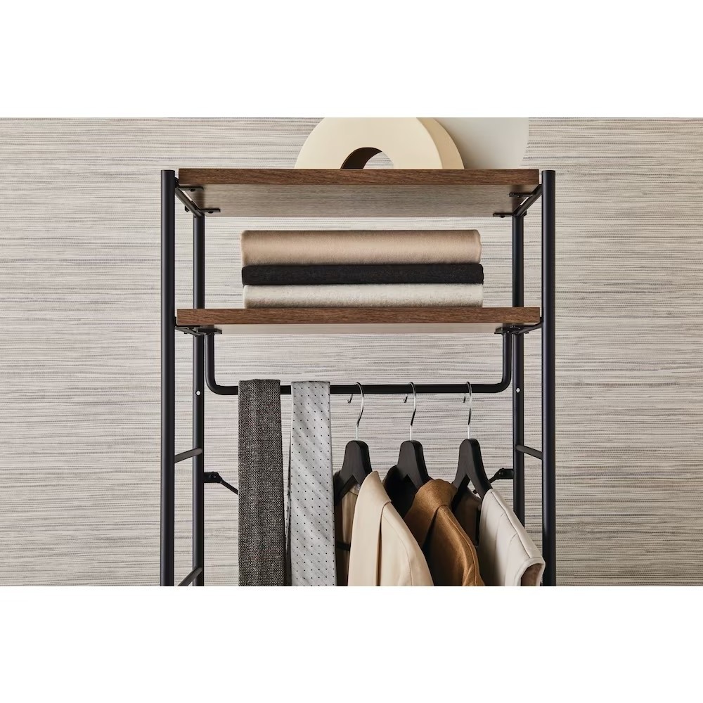 Metal Storage Racks Wood Closet Organizer Kit Five Shelves Storage Rack Hang Rod Multifunctional Storage Rack