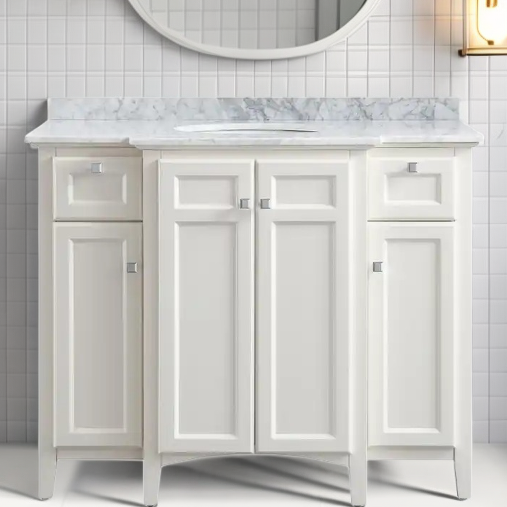 3d Model Design Graphic Design Modern 42 In Bathroom Vanity Cabinet Curved Natural Cararra White Marble Top Bathroom Vanities