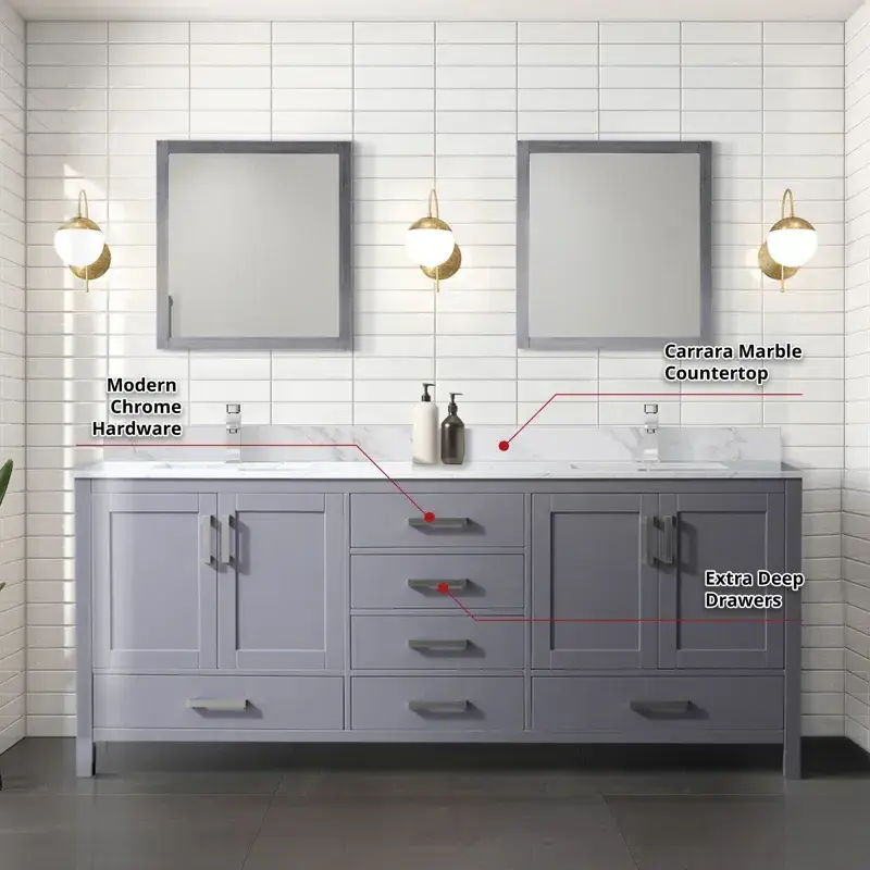 High Quality Modern 60 Inch Floor Grey Wooden Bathroom Vanity With Carrara White Marble Top Double Bathroom Vanity Furniture