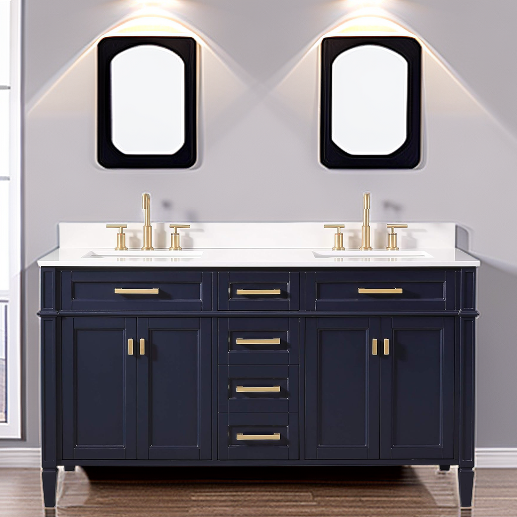 Modern Style Large Size Double Sink Bathroom Cabinet Vanity With Golden Handle 60inch Marble Top Vanities Bathroom