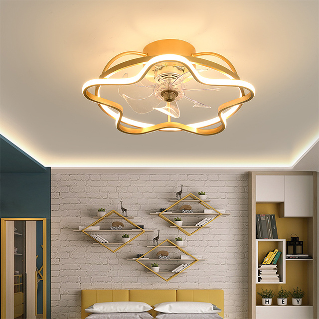 Modern Star Shaped Semi Flush Mount Quiet Ceiling Fan with LED Lights with Remote Control and Dimmable Ceiling Fan with Light