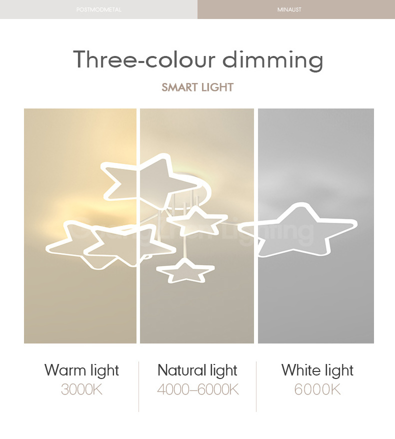 Home Modern Decoration Star Ceiling Light Nordic White Acrylic 48W Star Shape Ceiling Mount Light Fixture for Bedroom