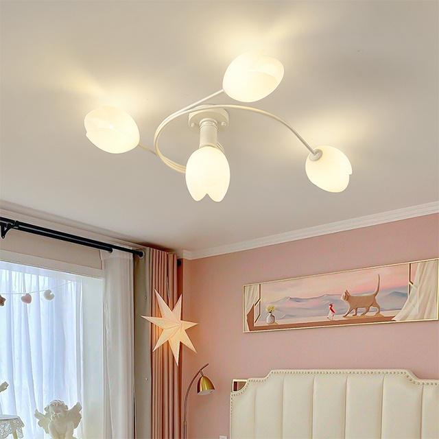 White Flower Chandelier Modern Semi Flush Mount Ceiling Lighting Fixture Lamp Bar Retro Decoration Restaurant Chandelier