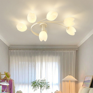 White Flower Chandelier Modern Semi Flush Mount Ceiling Lighting Fixture Lamp Bar Retro Decoration Restaurant Chandelier