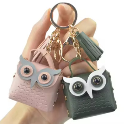 Custom Leather Key Chain Wallet Owl Coin Purse Keychain Mini Key Chain Bag Owl Keychain Holder