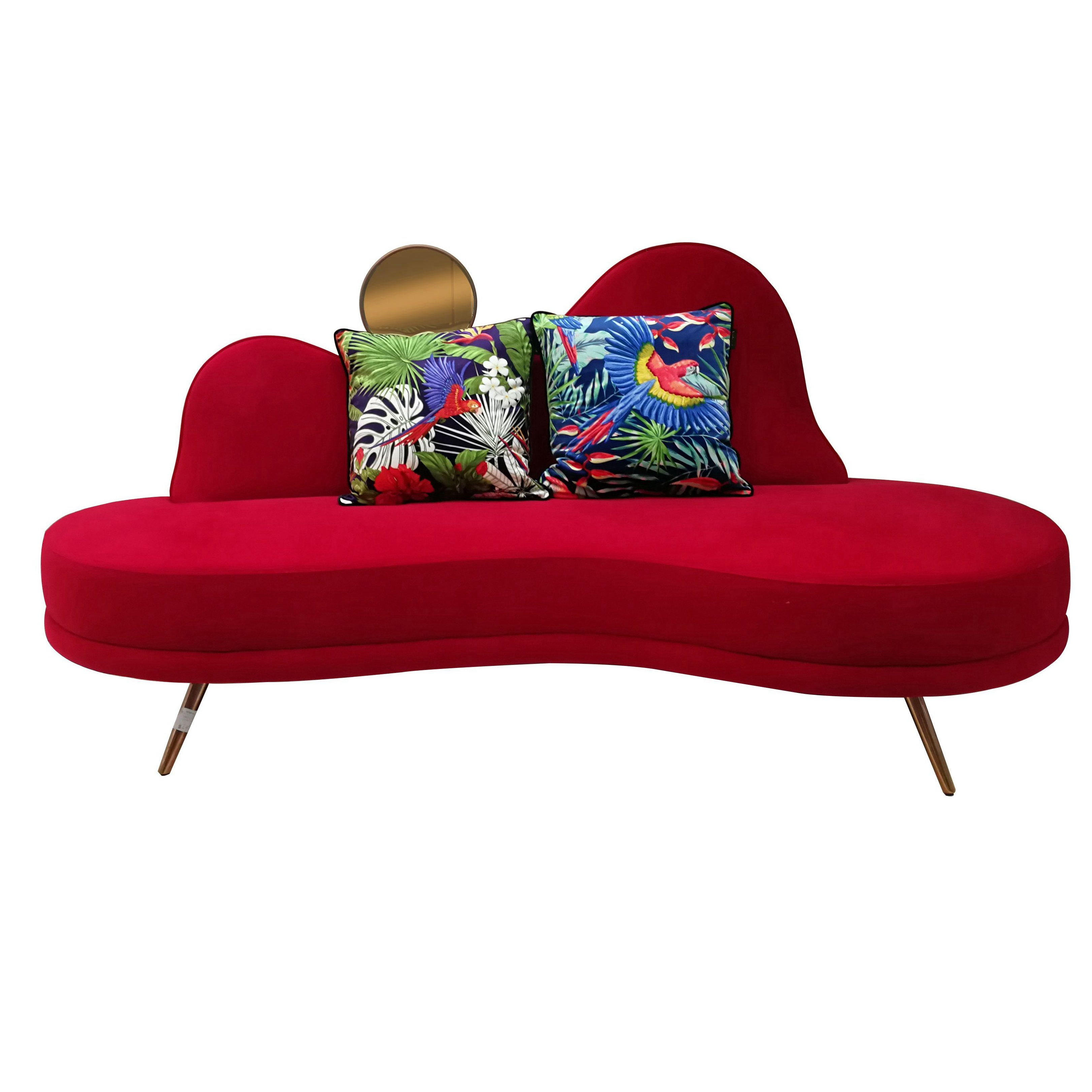 GuanYe 2022 New Design irregular Sofa for Mall Hall Velvet Accent Couch Modern Fashion 3 Seats Red Royal Sofa