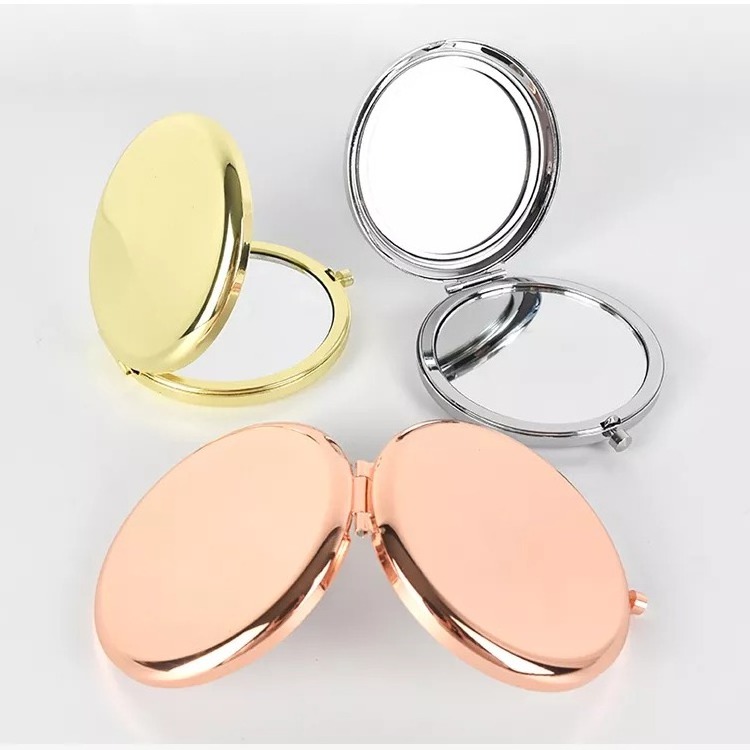 Custom Round Pink Metal Compact Cosmetic Mirrors Pocket Folding Rose Gold Mini Hand Held Magnifying Make Up Mirror