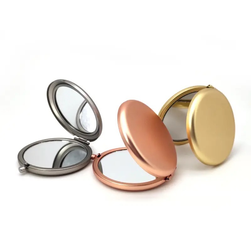 Custom Round Pink Metal Compact Cosmetic Mirrors Pocket Folding Rose Gold Mini Hand Held Magnifying Make Up Mirror