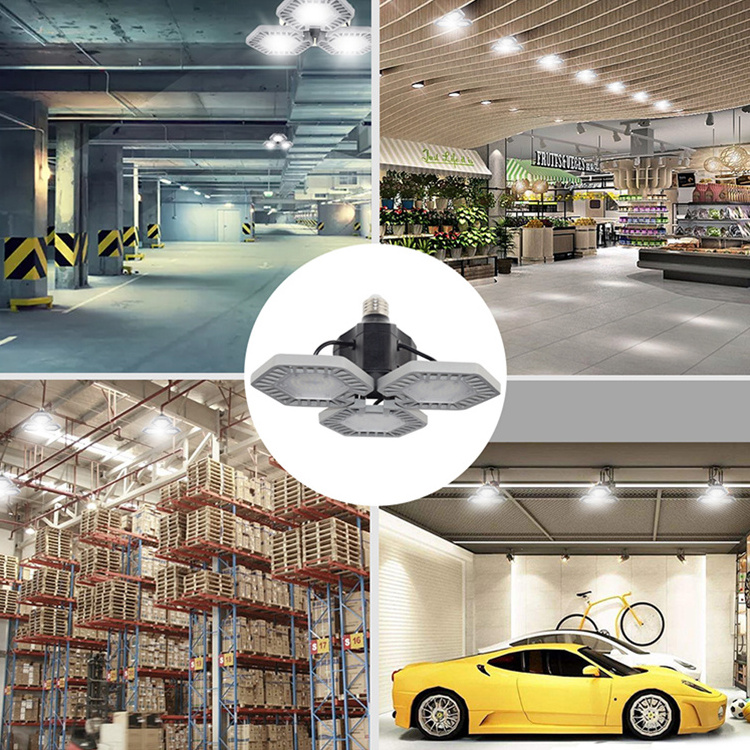 High Lightness E27 Bulb Folding Hexagon Adjustable Die-casting Aluminum 60w 80w 120w Deformable Led Ceiling Garage Light