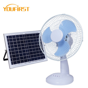 MIni Adjustable Strong Wind 12 Inch Stand Fans Portable Rechargeable With Led Solar Panel Table Fan