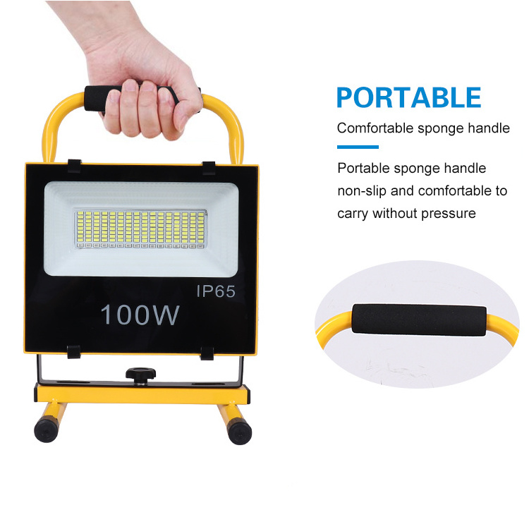 Factory Price Ip65 Outdoor Emergency Alarm Red And Blue Flash 100w 200w Portable Rechargeable Led Camping Flood Light