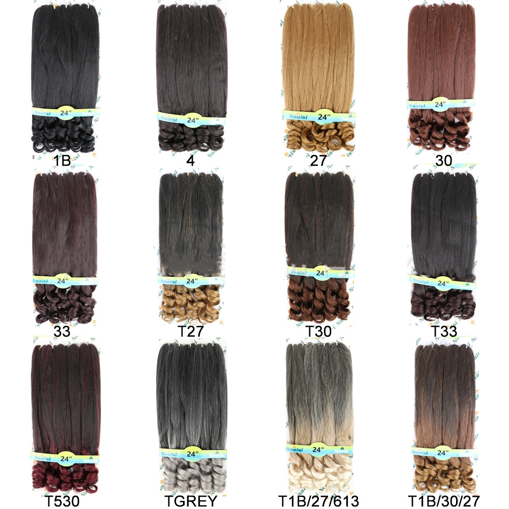 5bundles/pack Yaki Pony Braid with curls ends 24inches 300g Yaki Ombre Pre-streched Crochet Jumbo Braiding Hair for women girls