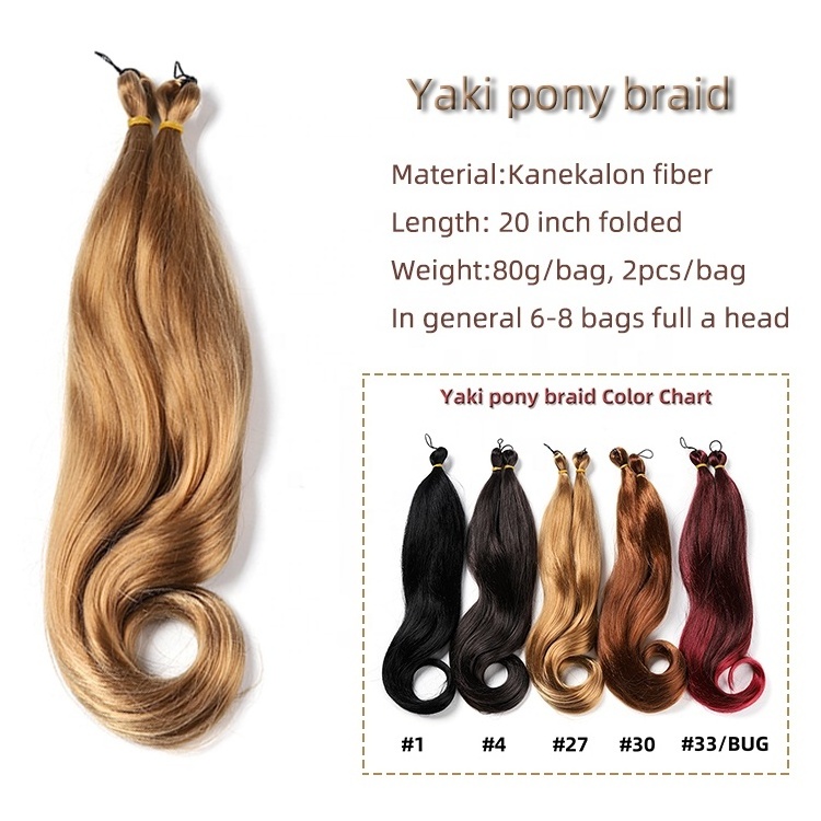 Synthetic Hair Extension 20 Inch 80g Kanekalo Yaki Pony Braiding Hair For African Women