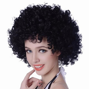 Hot Selling 10" Short Afro Black Women Wigs with Bang - Natural Black Fluffy Kinky Curly Synthetic Wigs