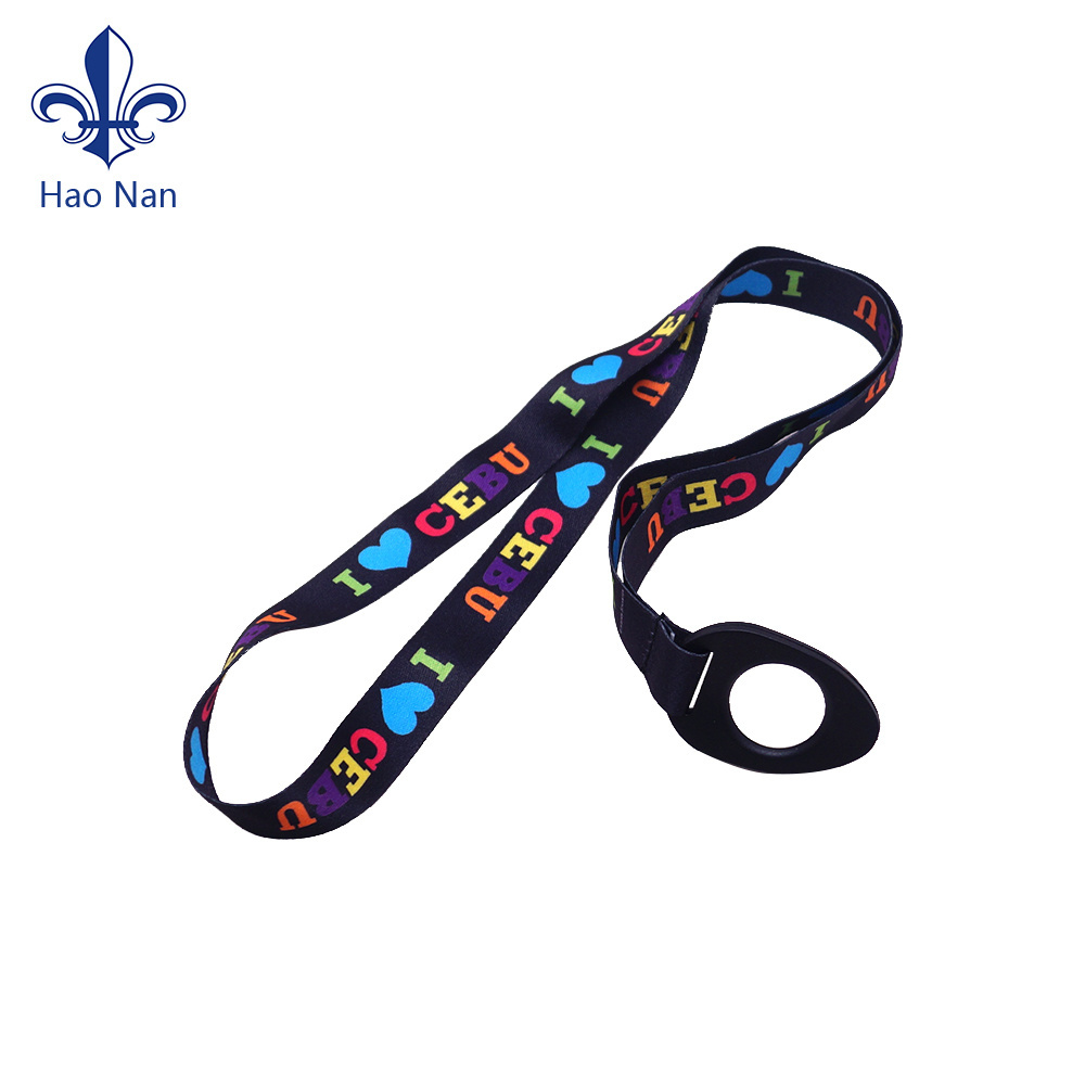 Cheap custom printed sublimation polyester water bottle holder lanyards