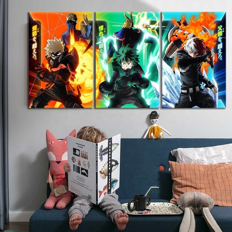 New Design My Hero Academia Anime Poster Midoriya Izuku Three Characters Oil Painting Canvas Wall Art Anime Decor