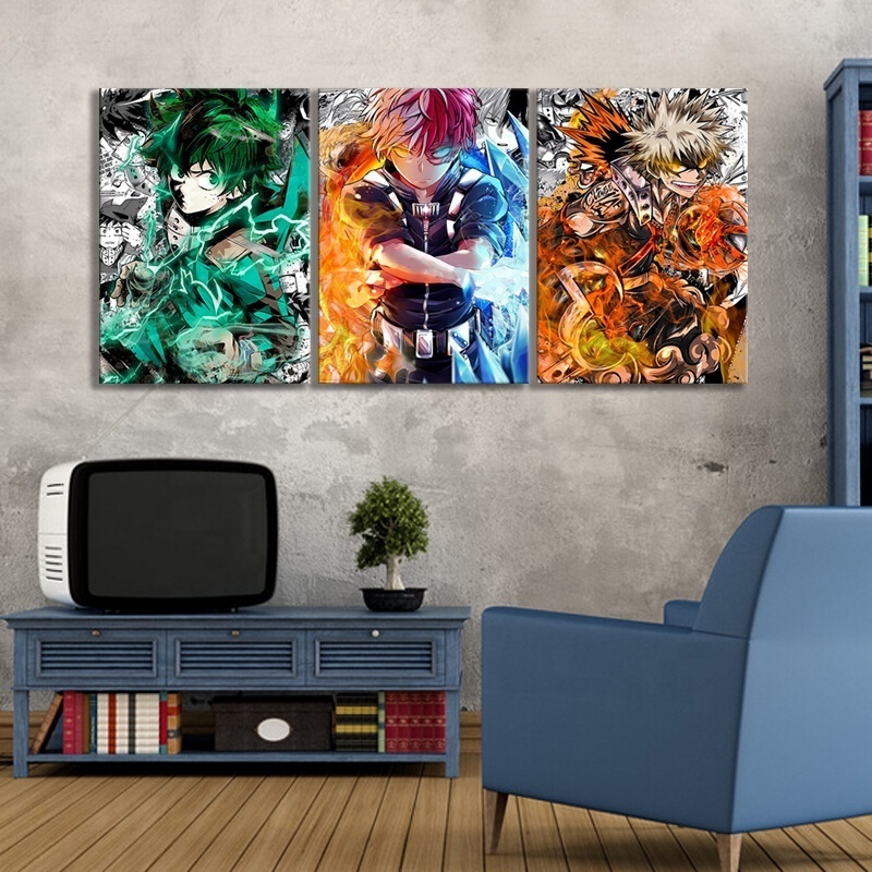 3pcs IZUKU&KATSUKI&SHOUTO My Hero Academia Anime Poster Comics Art Wall Stickers Canvas Painting Home Decor