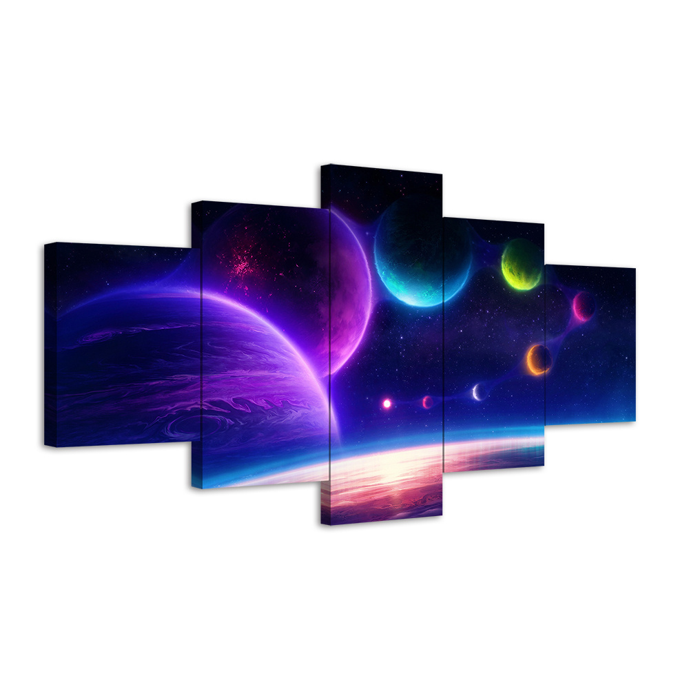 5 Pieces Fantasy Art Space Planet Oil Painting on Canvas Room Decor Wall Stickers Canvas Art Paints Home Decor Wall Art Murals