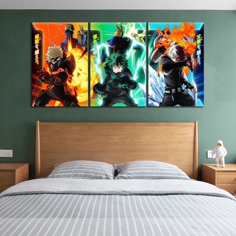 New Design My Hero Academia Anime Poster Midoriya Izuku Three Characters Oil Painting Canvas Wall Art Anime Decor