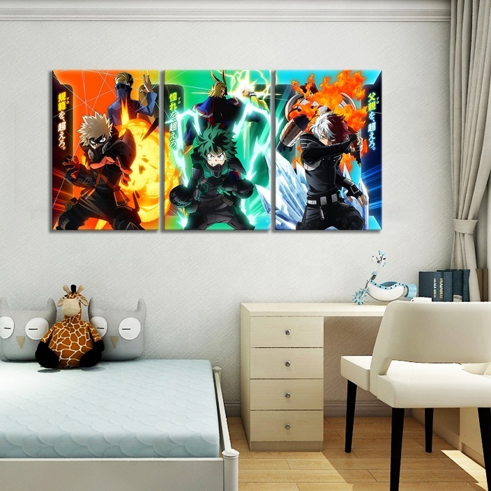 New Design My Hero Academia Anime Poster Midoriya Izuku Three Characters Oil Painting Canvas Wall Art Anime Decor